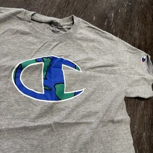 Champion Earth Globe Logo Men's Cotton T-Shirt Size Small Gray Short Sleeve‎